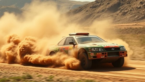 Rally car demonstrating East African Safari Rally toughness.