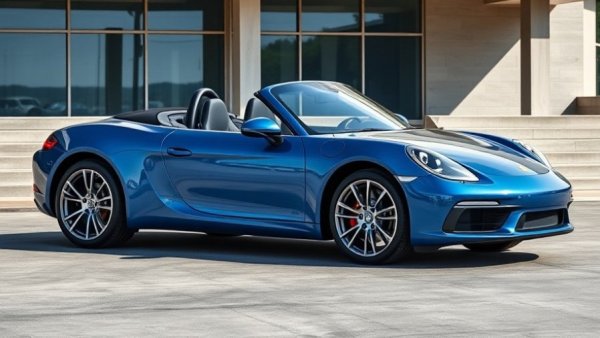 Sleek convertible in modern setting, ideal for buying used cars.