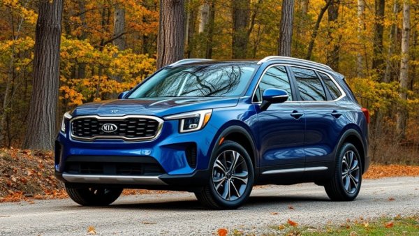 Sleek blue 2025 Kia Telluride SUV showcased in a forest setting.