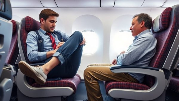 Airplane passengers illustrate sleeping position dangers.