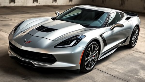 Sleek silver new Corvette Grand Sport 6.7-Liter V-8 with sharp design.