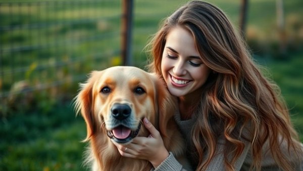 Smiling woman petting golden retriever outdoors, Brigitte Bardot legacy