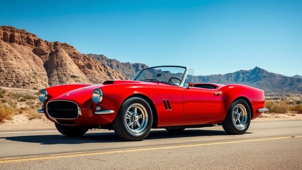 Classic red sports car on desert road - buy used cars.