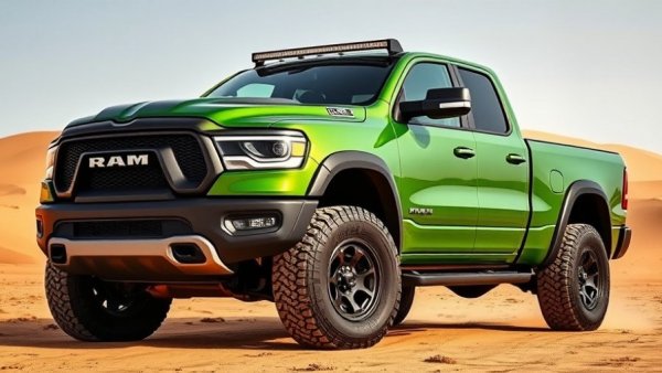 2027 Ram TRX in desert showcasing horsepower and rugged design.