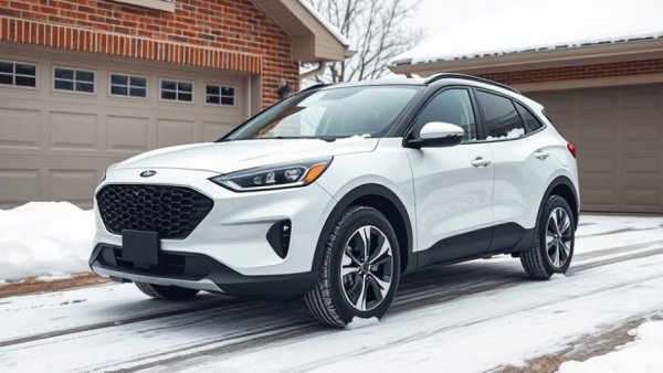 2026 Ford Maverick Hybrid AWD parked on a snowy driveway.