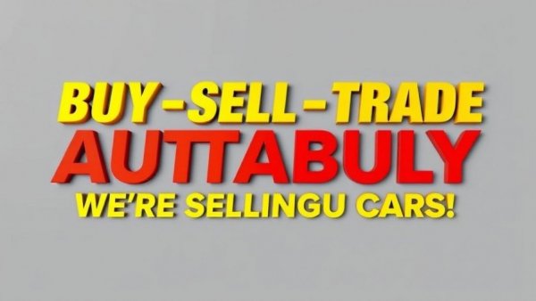 Colorful advertisement for buying used cars, AUTABUY text.