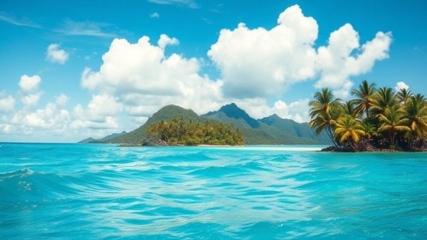 Hawaii tourist tax: Tropical island view with ocean and palm trees