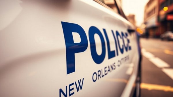 New Orleans police car logo highlighting gun violence in New Orleans.