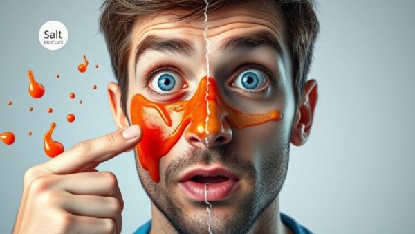 Reduce respiratory mucus with salt: split-face concept illustration.