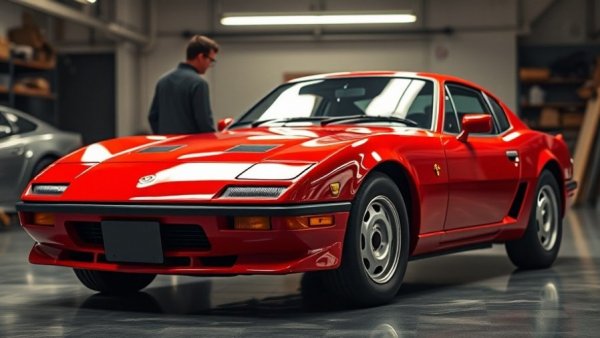 Classic red Toyota mid-engine sports car in showroom setting.