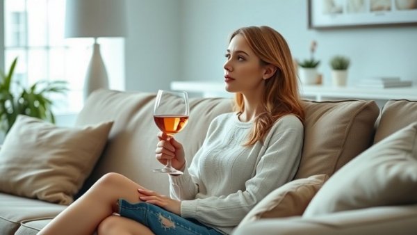 Contemplative woman with wine glass, Naltrexone for Alcohol Cravings.