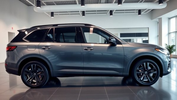 Sleek gray used SUV in a bright showroom environment.