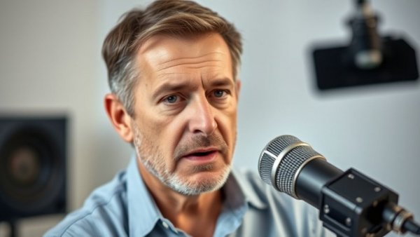 Focused man discussing health in a studio.