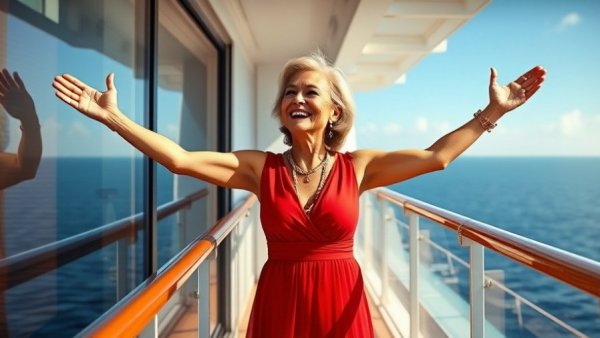 Woman enjoying an adults-only cruise line on a sunny deck.