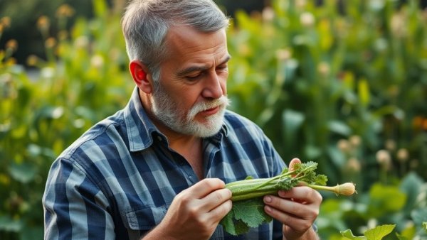 Eating Better 100 Years Ago concept: man enjoying fresh vegetable outdoors.
