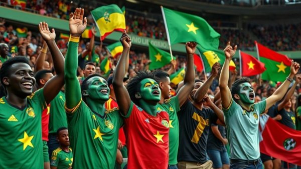 Energetic Senegal football fans supporting team at World Cup.