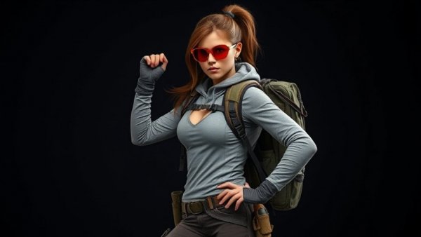 Action-ready female character resembling Lara Croft in adventure gear.