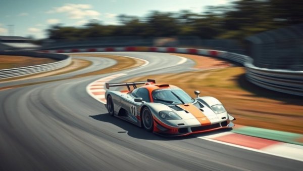 McLaren F1 GTR racing on track in vivid daylight.