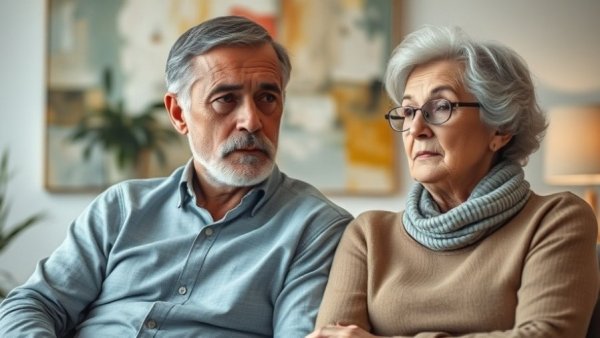 Middle-aged couple discussing the retirement crisis in Louisiana.