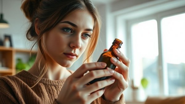 Young woman examines vitamin A bottle, linked to cancer immune response.