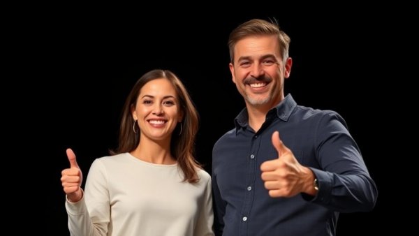 Usha Vance standing next to a man on stage, man giving thumbs up.