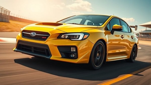 2026 Subaru WRX cheaper base model racing on track, sunny day.