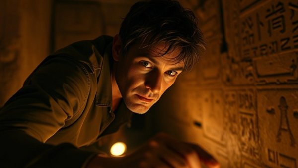 Archaeologist exploring Queen Nefertiti tomb discovery scene