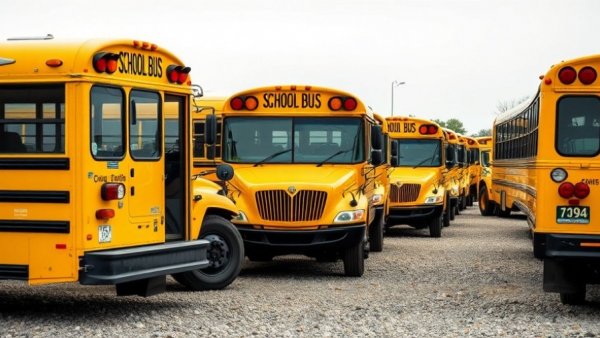 School buses parked, symbolizing school closures in Louisiana.