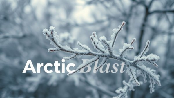 Frosted branches with Arctic Blast text for cold weather updates in Southeast Louisiana.