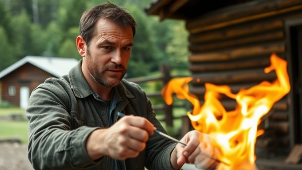 Man shows fire experiment with starch, explaining it's not gasoline.