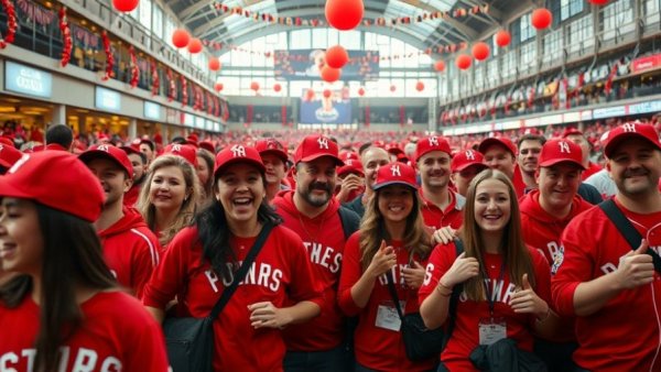 Baseball Fan Day in Louisiana: fans in red gear enjoying festivities.