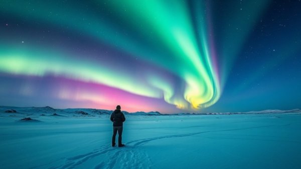 Northern Lights display over snowy North Iceland, best things to do.
