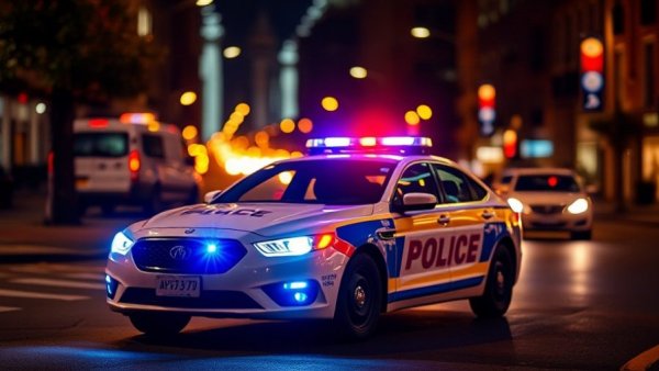 Police lights on car at night, Seventh Ward Murder scene.
