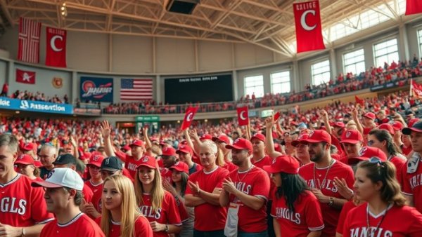 Baseball Fan Day Louisiana Ragin' Cajuns celebration with fans in red.