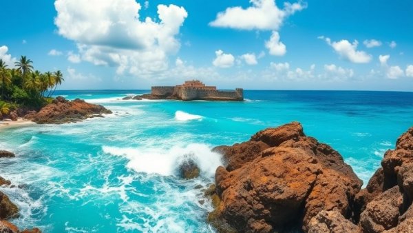 Stunning Barbados coast with cliffs and turquoise sea.