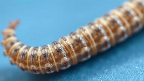 New World screwworm larvae close-up on blue surface.