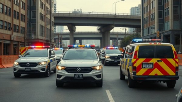 Police at intersection during incident with barriers and overpass, related to Jefferson Parish deputy killed during funeral procession.