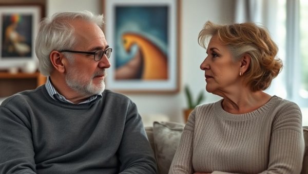 Middle-aged couple discussing maintaining friendships after 50.