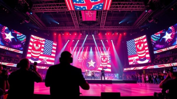 All American Halftime Show vibrant stage with dynamic LED display.