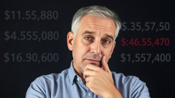 Contemplative man with retirement figures displayed, Retirement Planning with $2.6M focus.