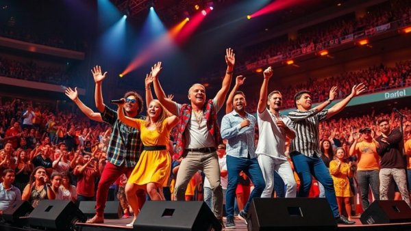 Super Bowl halftime show history; energetic performers on stage.