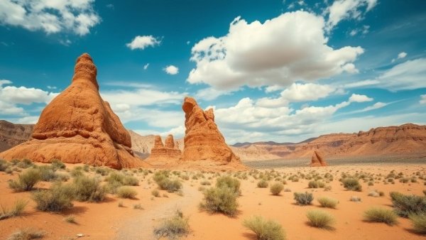 Vibrant desert landscape in New Mexico with unique rock formation.