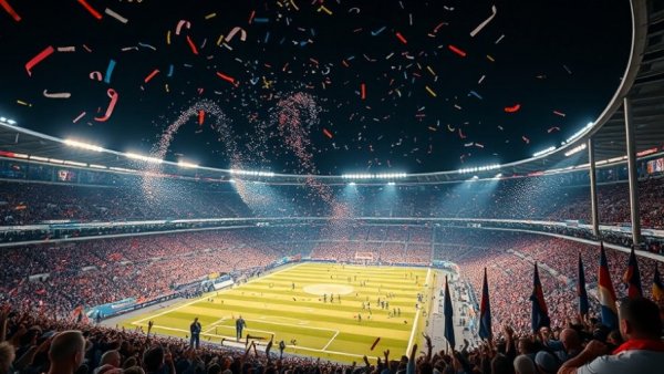 Exciting football stadium scene, capturing live sports streaming atmosphere.