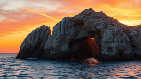 Dramatic coastal rock at sunset in Santa Cruz, highlighting best things to do.