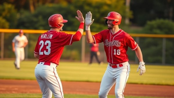 LSU Baseball Showdown: Players celebrate a high-five on the field.