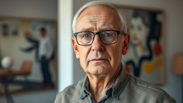 Older man in a calm indoor setting, choosing a boring life.