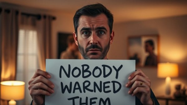 Concerned man holding sign warning about retirement, dim lighting.