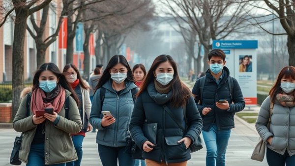 Students at University of Kent wearing masks amid meningitis outbreak.