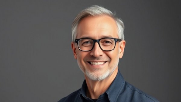 Confident smiling man in glasses offering retirement advice.