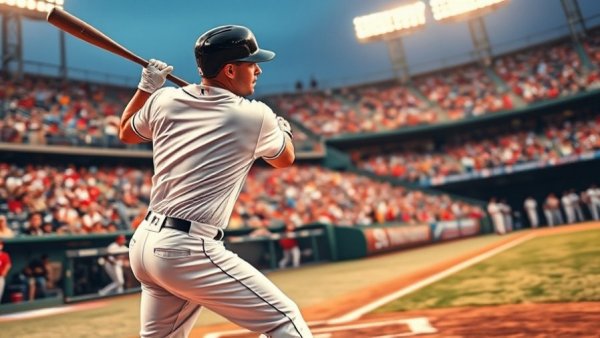 Dynamic baseball action as player swings at bat